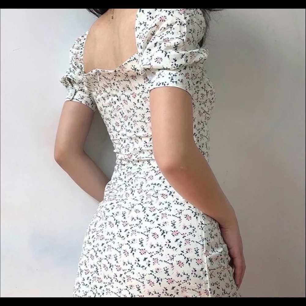 Floral dress chiffon puff sleeve womens lace flower dress - Picture 5 of 8